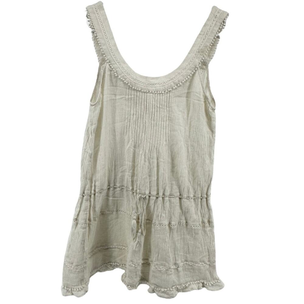 Victoria's Secret Sleeveless Blouse Top Scoop Neck Pom Pom Boho Cotton White XS